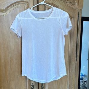 Lulu Lemon sheer white, workout shirt.